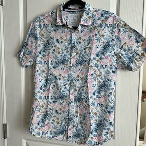 Cactus Man / Ricky Singh short sleeved button up shirt, tropical pattern, size M